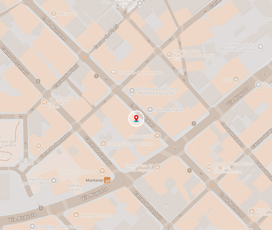Map showing location of office in Barcelona with streets and buildings